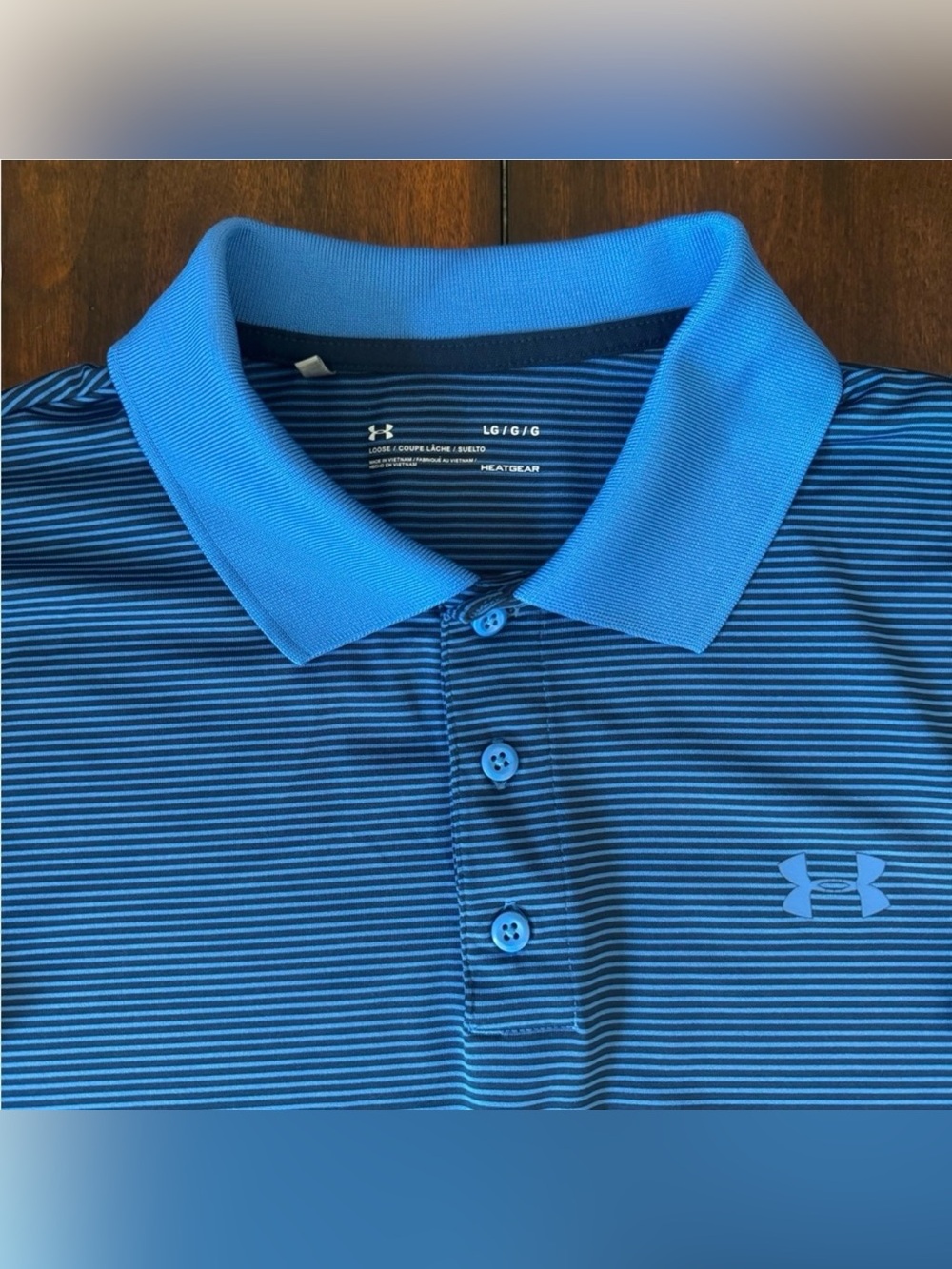 Under Armour Blue Striped Performance Polo Mens Large Golf Athletic Shirt